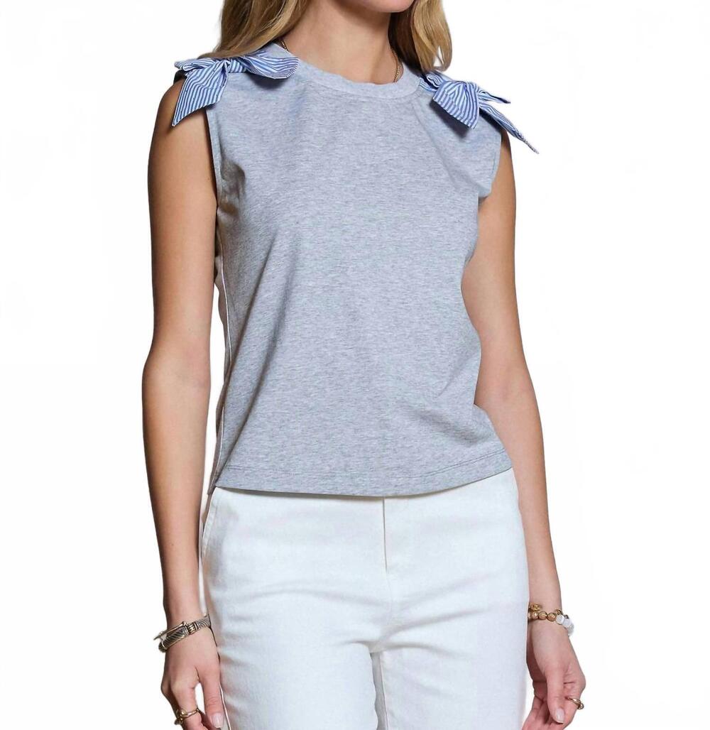 NEW CURRENT AIR bow shoulder sleeveless top in heather grey